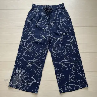 Viskoosi pellavalla EMBROIDERY Flower Danielle navy