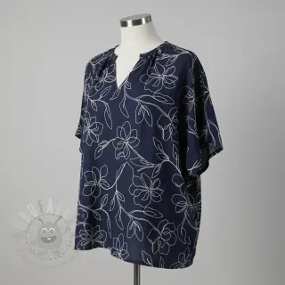 Viskoosi pellavalla EMBROIDERY Flower Danielle navy