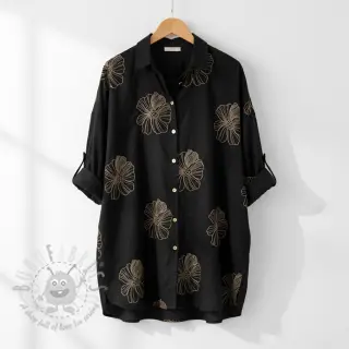 Viskoosi pellavalla EMBROIDERY Flower Maya black