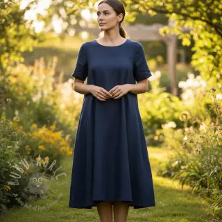 Viskoosi pellavalla PREMIUM navy blue
