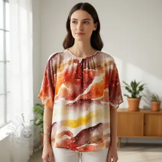 Viskoosi SATIN Chloe red digital print