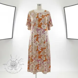 Viskoosi SATIN Flowie Noe orange digital print