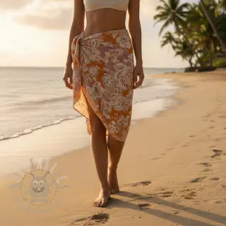 Viskoosi SATIN Flowie Noe orange digital print
