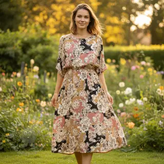 Viskoosi SATIN Flowie Noe black digital print