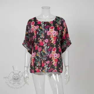 Viskoosi SATIN Night flowers black digital print
