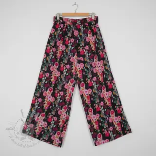 Viskoosi SATIN Night flowers black digital print