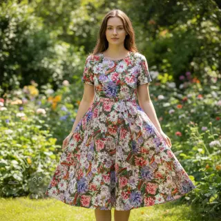 Viskoosi SATIN Old fashion flowers digital print