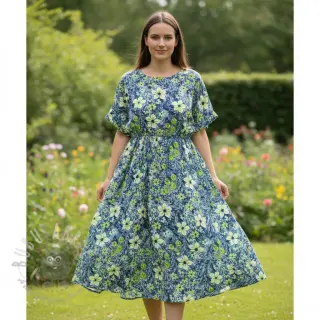 Viskoosi SATIN Blue flowers digital print