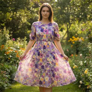 Viskoosi SATIN Lavender flowers digital print