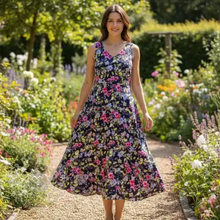Viskoosi RADIANCE Flower Uma navy digital print