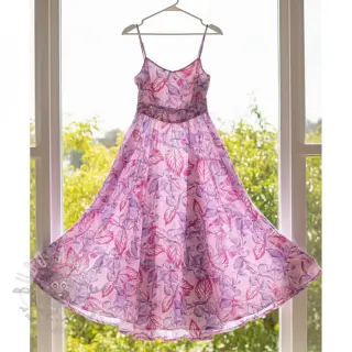 Viskoosi RADIANCE Anabella leaves pink digital print