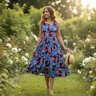 Viskoosi RADIANCE Anabella leaves black digital print
