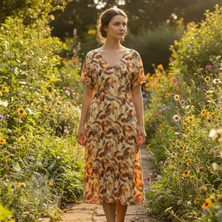 Viskoosi RAYON POPLIN Feathers design C digital print