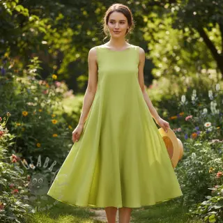 Pellava puuvillalla Fishbone bright green