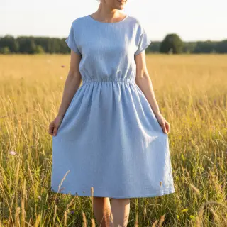 Ľan s bavlnou Fishbone light blue