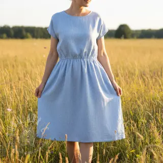 Pellava puuvillalla Fishbone light blue
