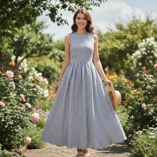 Ľan s bavlnou Lira big stripe jeans