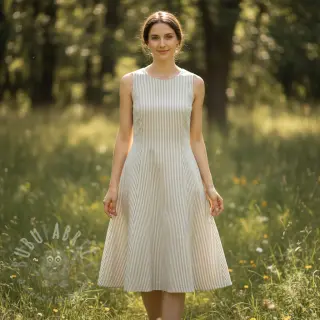 Pellava puuvillalla Lira big stripe beige