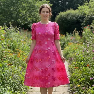 Puuvillakangas TIE DYE EMBROIDERY Poppy design U