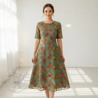 Puuvillakangas TIE DYE EMBROIDERY Poppy design O