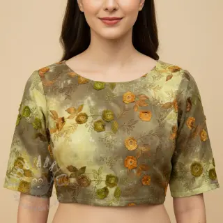 Puuvillakangas TIE DYE EMBROIDERY Poppy design P