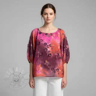 Puuvillakangas TIE DYE EMBROIDERY Poppy design Q