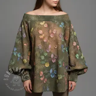 Puuvillakangas TIE DYE EMBROIDERY Poppy design N