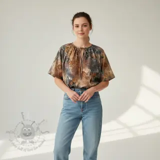 Puuvillakangas TIE DYE EMBROIDERY Poppy design M