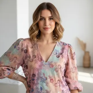 Puuvillakangas TIE DYE EMBROIDERY Poppy design R
