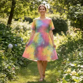 Bavlnená látka EMBROIDERY Tie dye Della design A