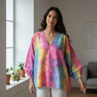 Bavlnená látka EMBROIDERY Tie dye Della design B