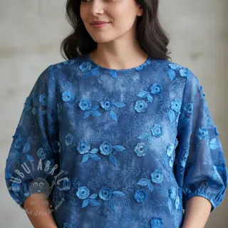 Puuvillakangas TIE DYE EMBROIDERY Poppy design L