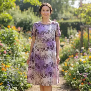 Puuvillakangas TIE DYE EMBROIDERY Poppy design J