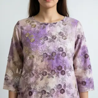Puuvillakangas TIE DYE EMBROIDERY Poppy design J