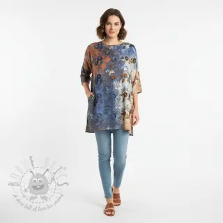 Puuvillakangas TIE DYE EMBROIDERY Poppy design I