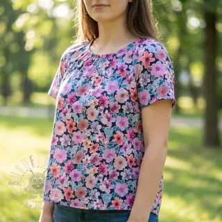 Puuvillakangas Significant flowers navy digital print