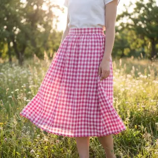 Puuvillakangas Check fuchsia