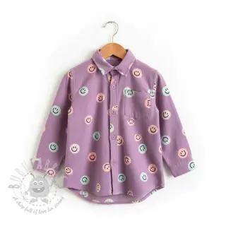 Puuvillakangas FLANNEL Happy faces lavender