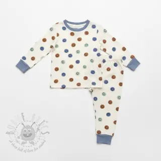 Puuvillakangas FLANNEL Happy faces off white green