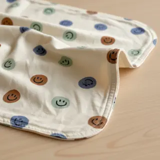 Bavlnená látka FLANNEL Happy faces off white green