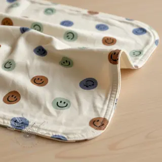 Puuvillakangas FLANNEL Happy faces off white green