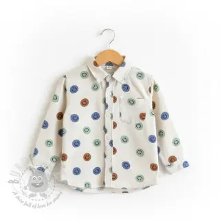 Puuvillakangas FLANNEL Happy faces off white green