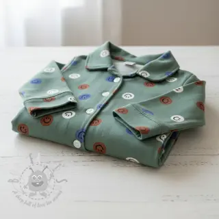 Puuvillakangas FLANNEL Happy faces army green