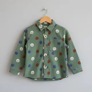 Bavlnená látka FLANNEL Happy faces army green