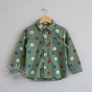 Puuvillakangas FLANNEL Happy faces army green