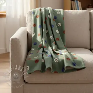 Puuvillakangas FLANNEL Happy faces army green