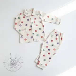 Puuvillakangas FLANNEL Happy faces off white lilac