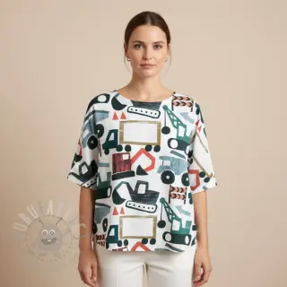 Puuvillakangas Vehicles off white digital print