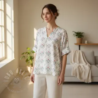 Puuvillakangas Flowers Tara off white design A digital print