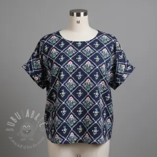 Puuvillakangas Flowers Tara navy design A digital print